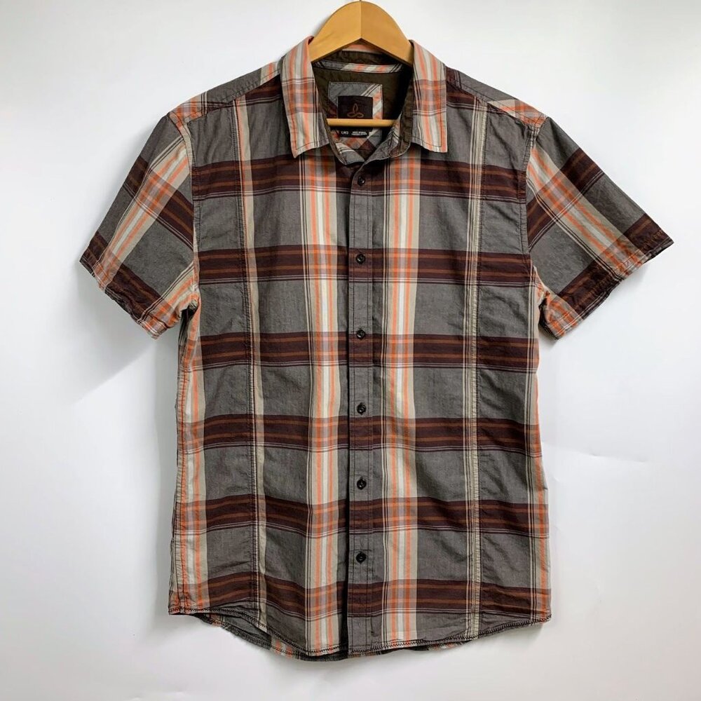 Prana Men's Lukas Organic Cotton Split Hem Button Up Short Sleeve Shirt Size L